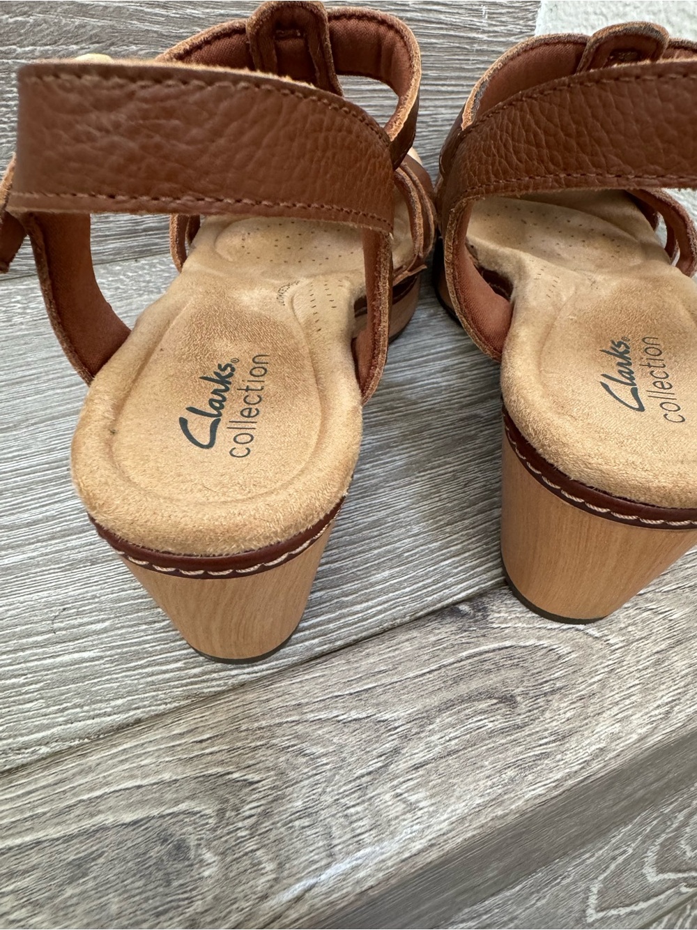 Clarks Brown Nautical Leather T-Strap Comfort Wedge Sandals Beachy Old Money - Picture 6 of 11